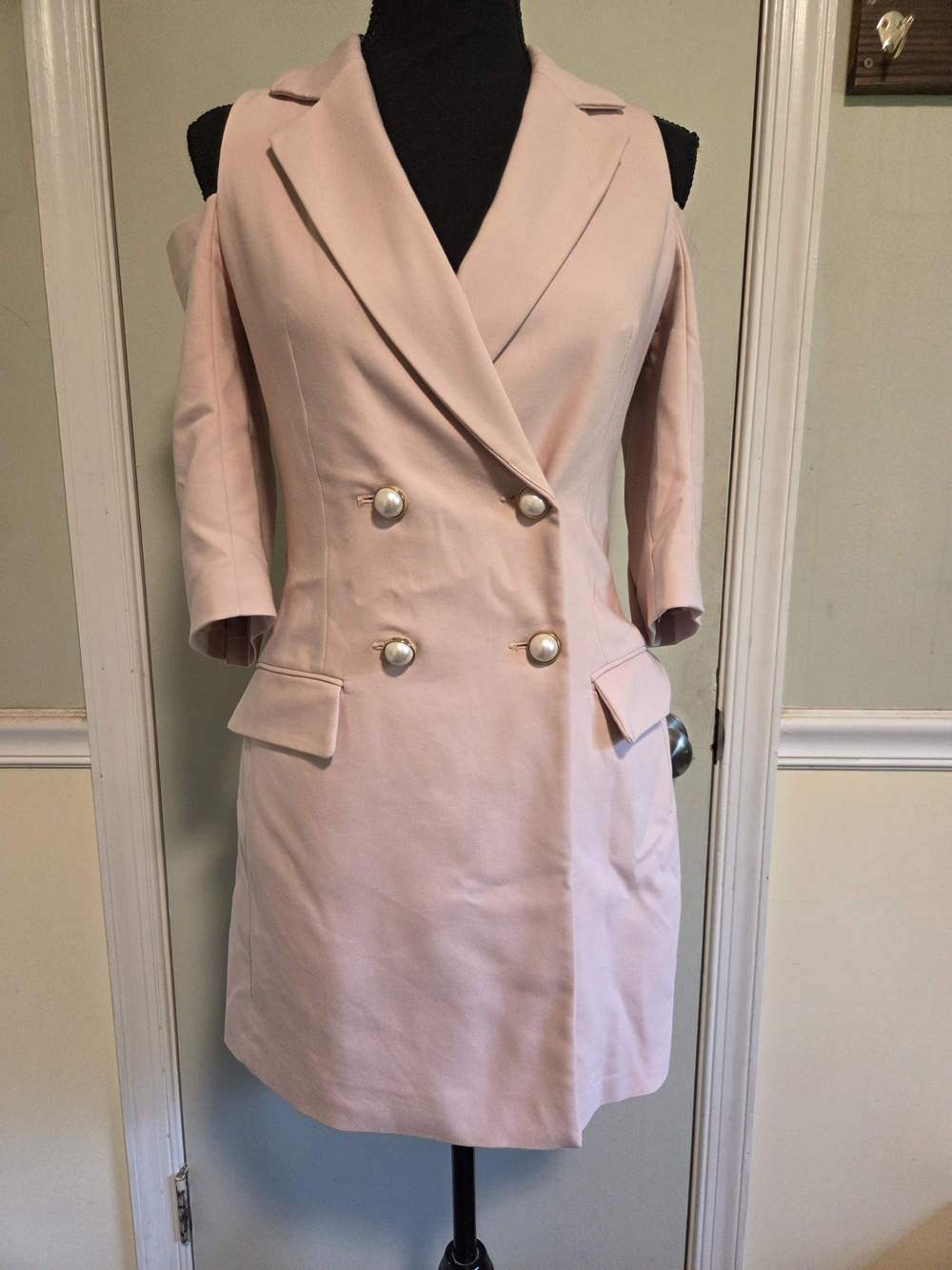 Zara Blush Pink Cold-Shoulder Double-Breasted Blazer Dress